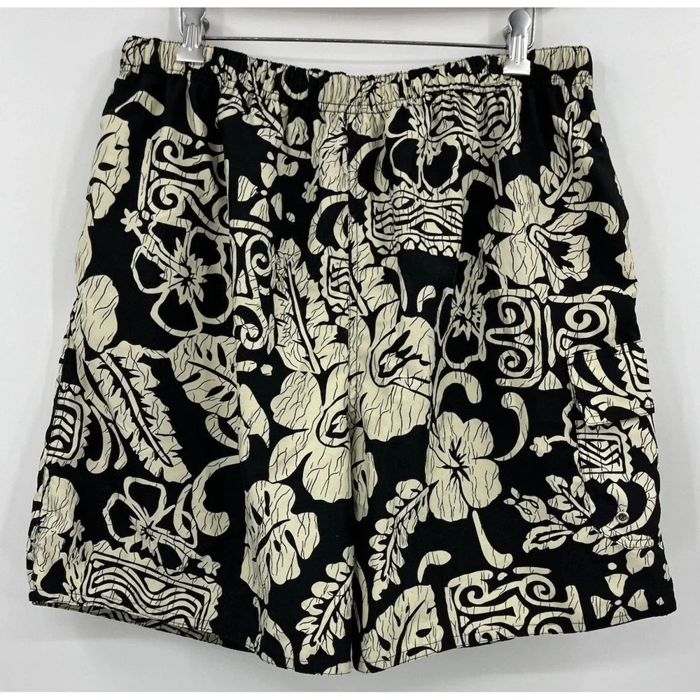 Natural Life Tropical Tiki Print Swim Trunks XL Mesh Lined Drawstring Pockets